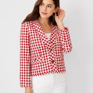 NWT Ann Taylor Gingham Tweed Cardigan Jacket 0P